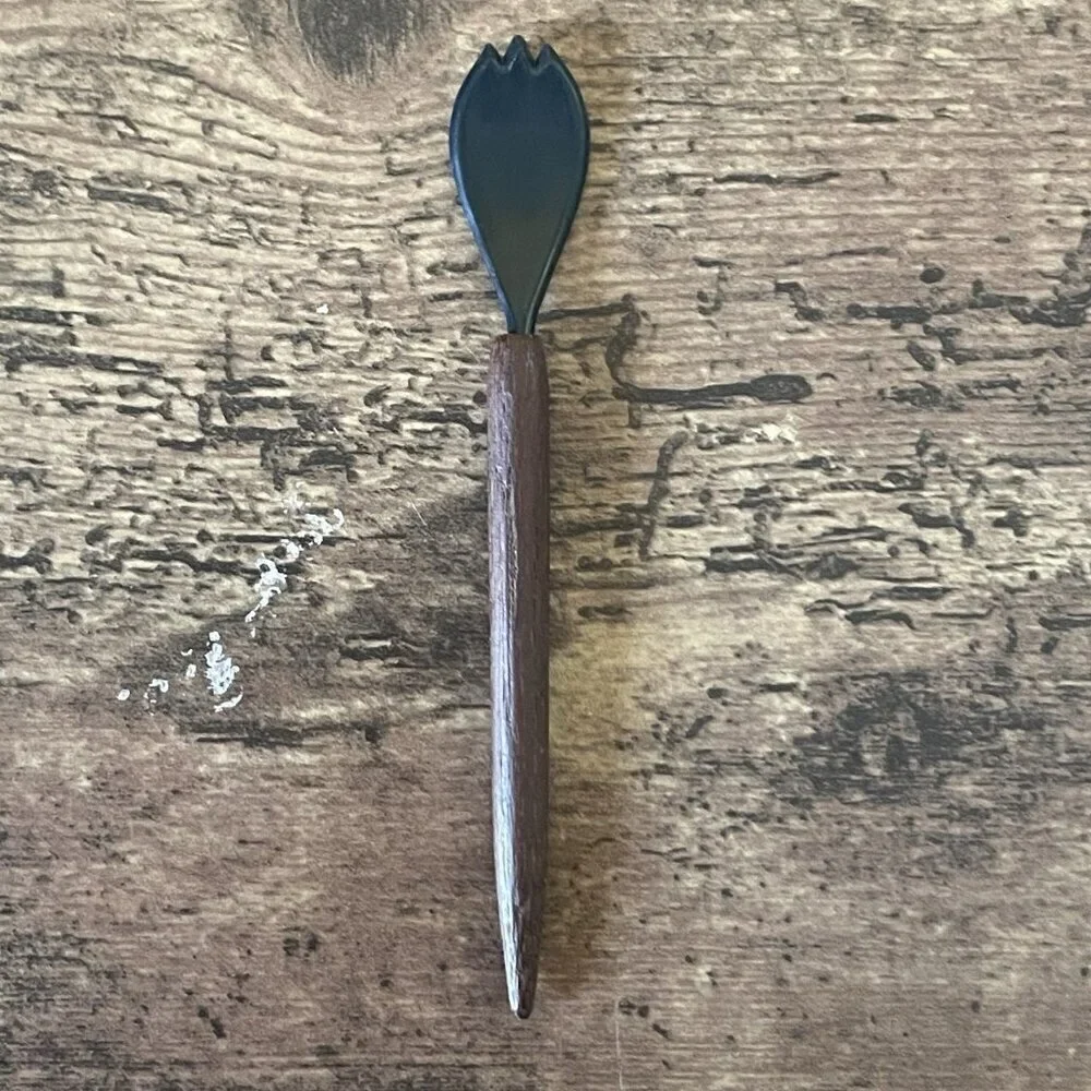 Vintage MCM Danish Teak Wood Handle Cocktail Sauce Relish Spoon Fork Set of 4